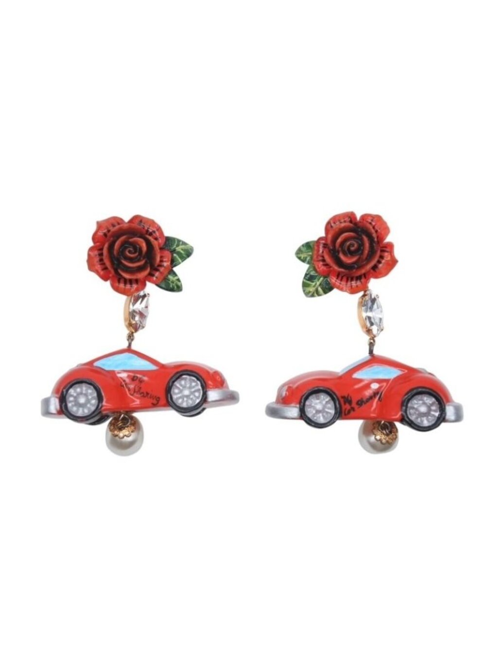 Dolce & Gabbana Earrings Faux Pearl Rhinestone Rose
